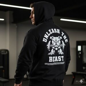 CRVL Unleash The Beast Black Bulldog Graphic Hoodie Mens Size L